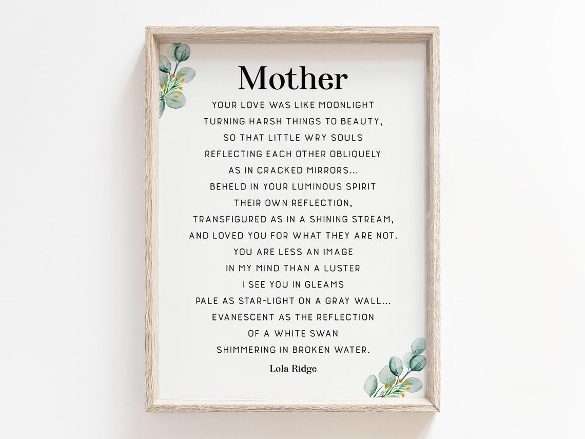 Mother Poem By Lola Ridge, Gratitude Mom Gift