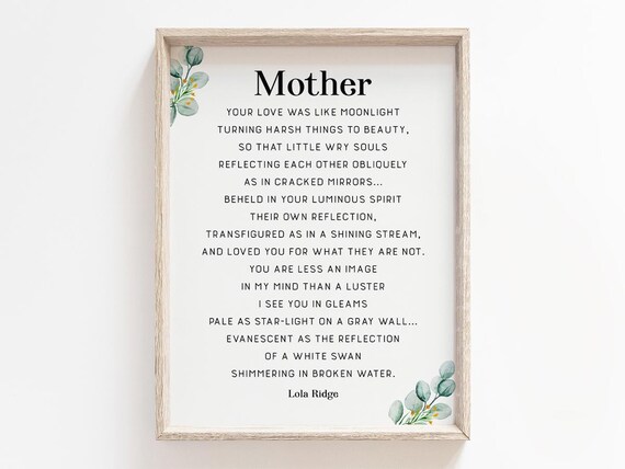 Mother Poem By Lola Ridge, Gratitude Mom Gift