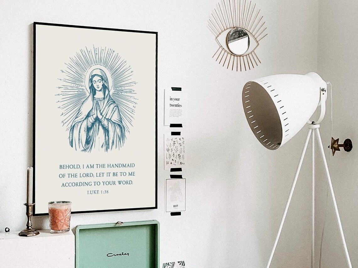 Blessed Mother Mary Luke 1:38 Vintage Catholic Engraving Print - Image 3