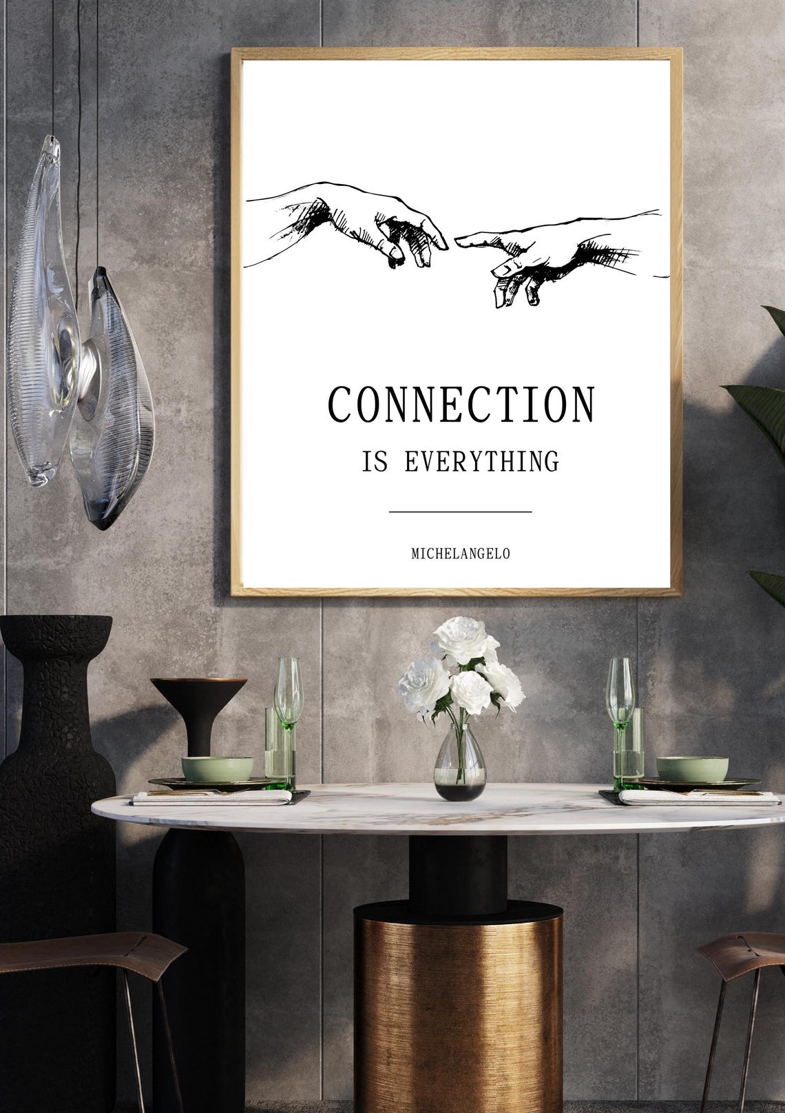 Connection Is Everything Print Michelangelo Hands Art Minimalist Wall Art Inspirational Quote Art Print - Image 2