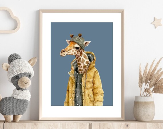 Cool Giraffe in a Yellow Jacket Funny Kids Room Animal Poster