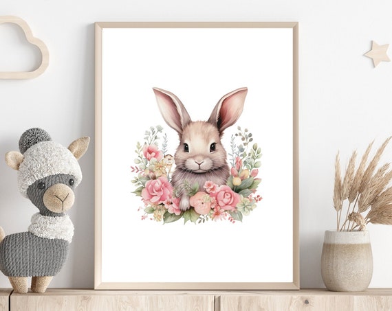 Cute Easter Bunny Art Girls Room Bunny Rabbit Wall Decor Easter Print For Kids Room Animal Nursery Art Spring Decor