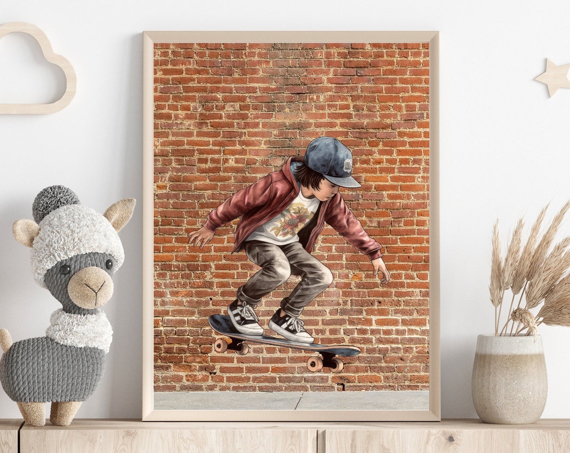 Skater Boy Art Print Skateboard Rider Teen Room Decor Street Style Art For Tween Boy Boys Room Wall Art Kids Wall Art