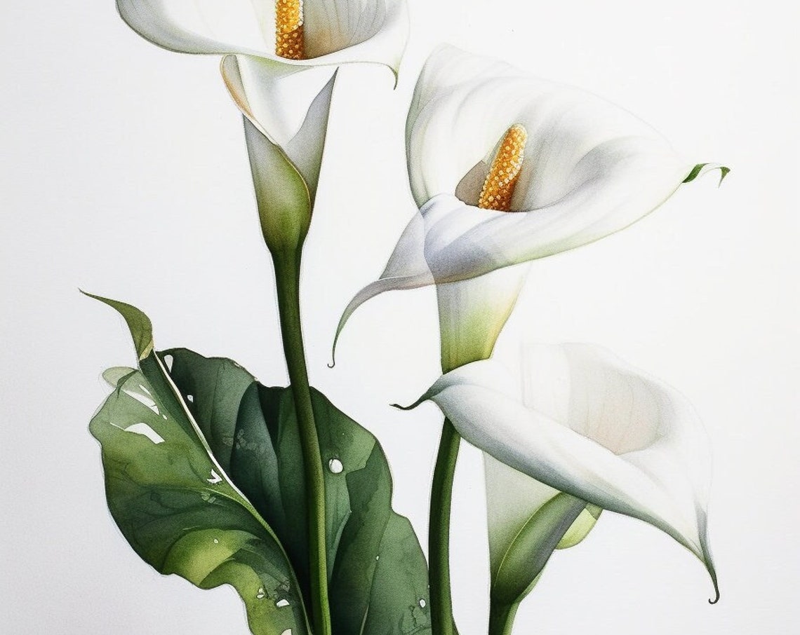 Elegant White Calla Lilies Watercolor Botanical Elegance Poster
