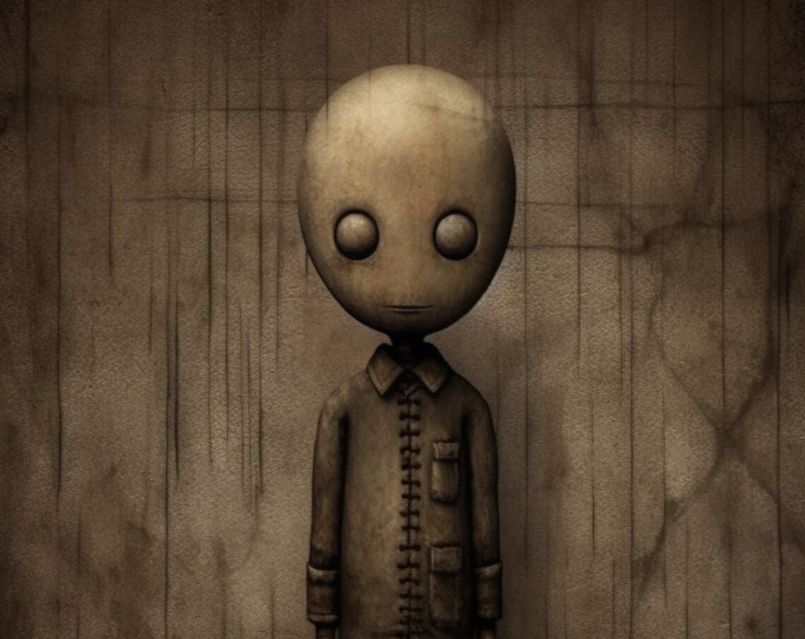Creepy Vintage Style Portrait of a Strange Bald Figure Dark Art Poster