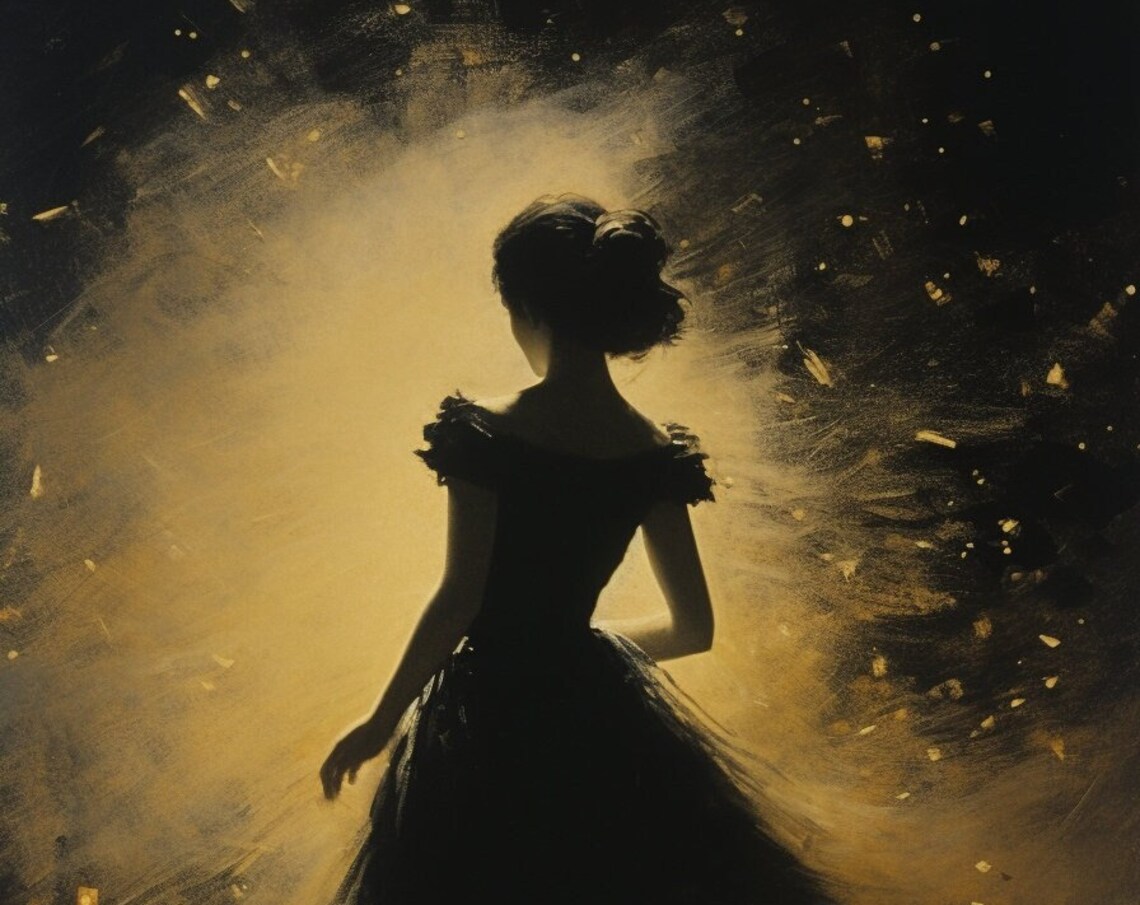 Golden Silhouette of Young Girl Dramatic Backlit Glow Poster