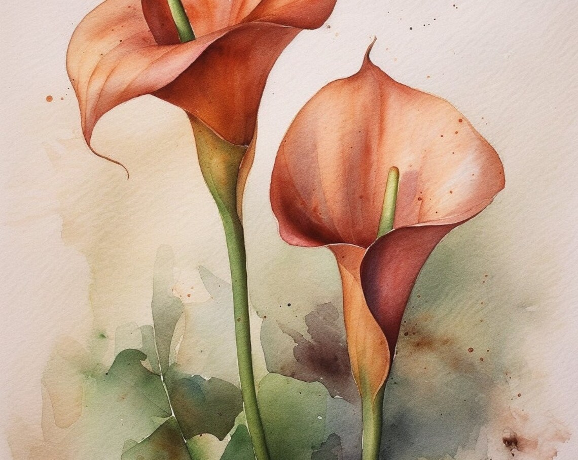 Orange Calla Lily Watercolor Botanical Art Print