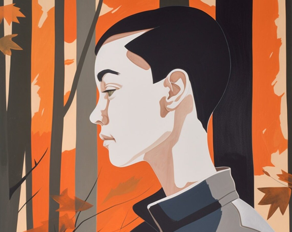 Stylish Young Man Portrait Orange Autumn Forest Modern Art Poster