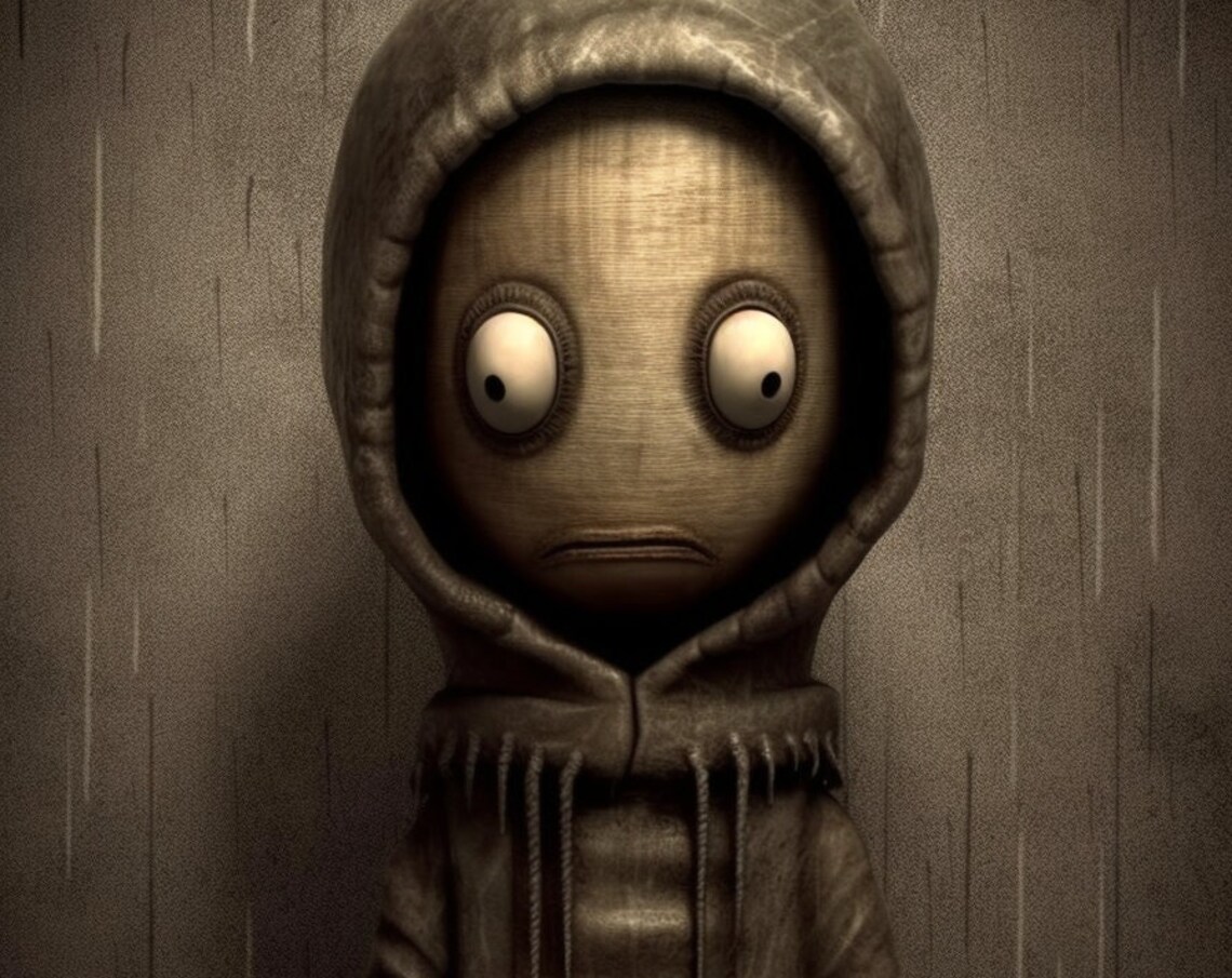 Hooded Wide-Eyed Figure Dark Surreal Portrait Gothic Art Wall Poster