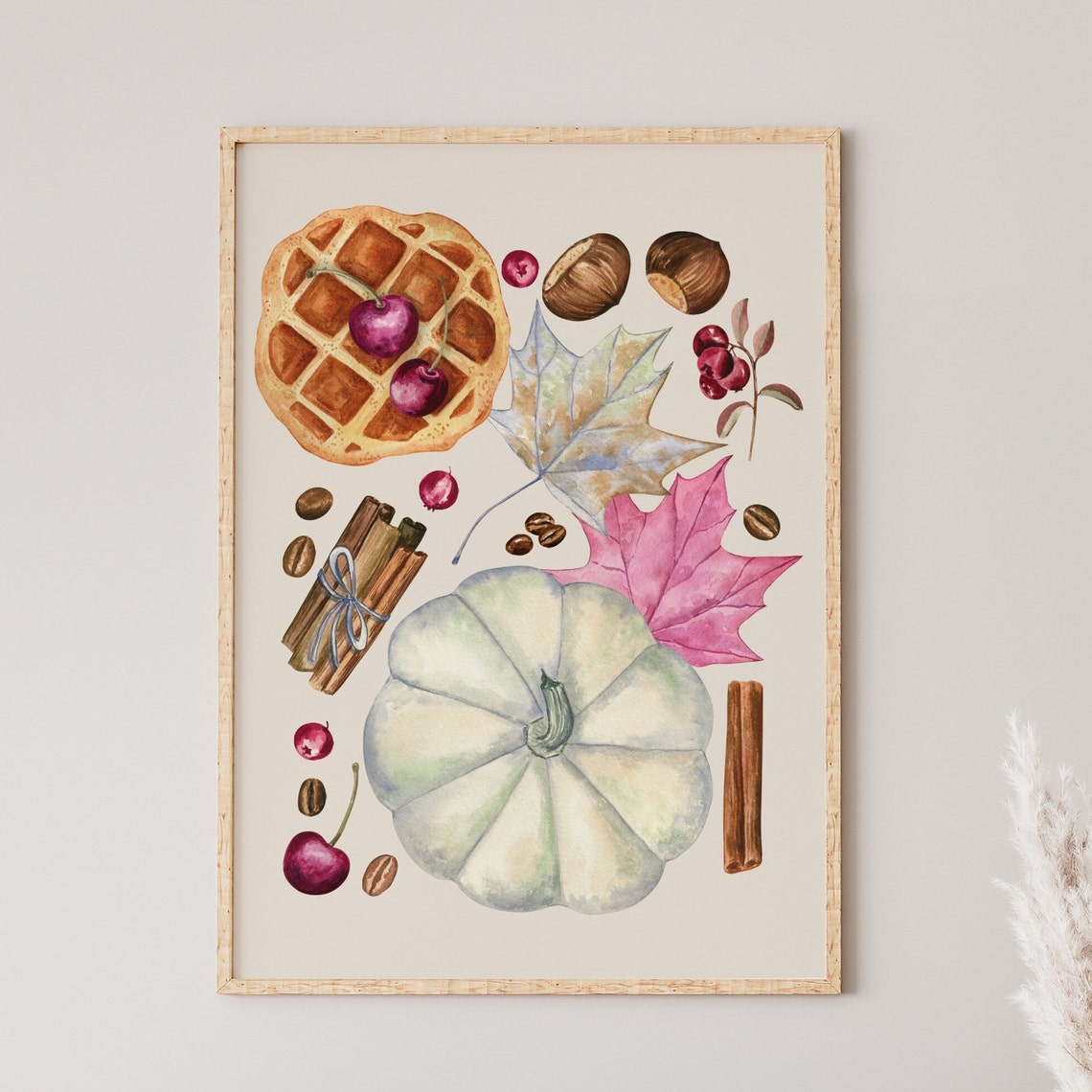 Cozy Fall Watercolor White Pumpkin Waffle Harvest Kitchen Print - Image 2