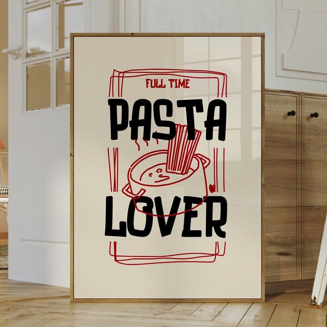 Full Time Pasta Lover Bold Retro Italian Quote Kitchen Print - Image 3