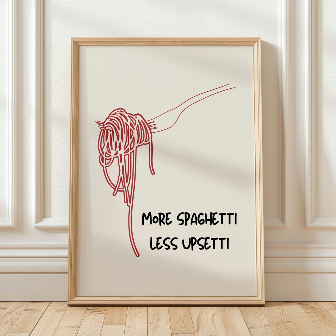 More Spaghetti Less Upsetti Funny Pasta Quote Line Art Print
