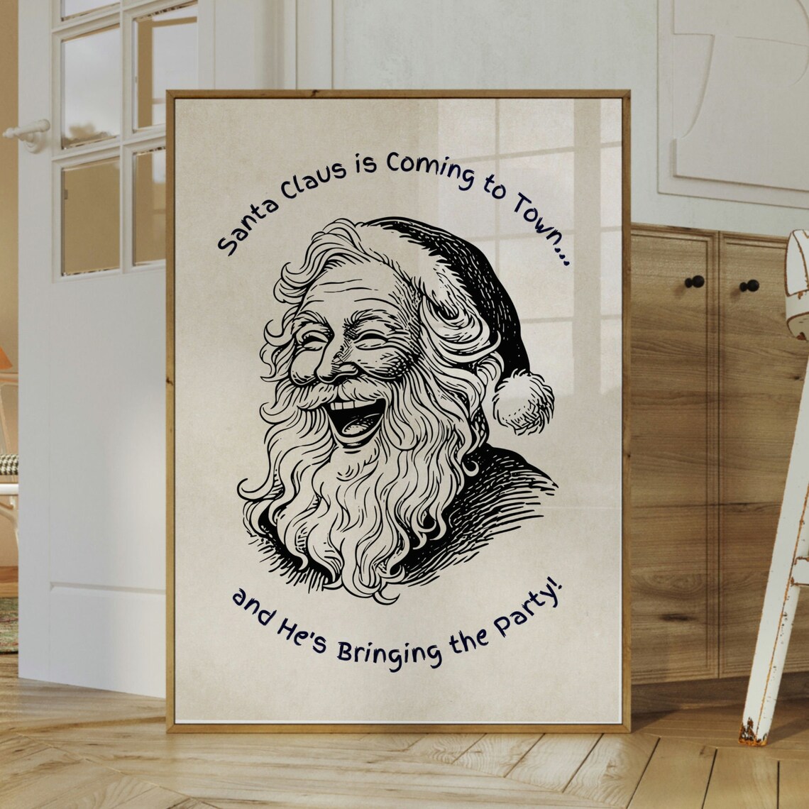 Santa Claus Is Coming to Town Vintage Laughing Party Christmas Poster - Image 3