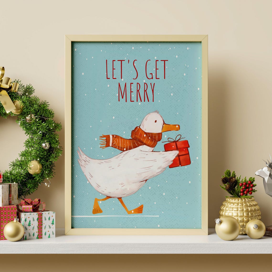 Lets Get Merry Christmas Duck Scarf Gift Cute Holiday Poster Kids - Image 3