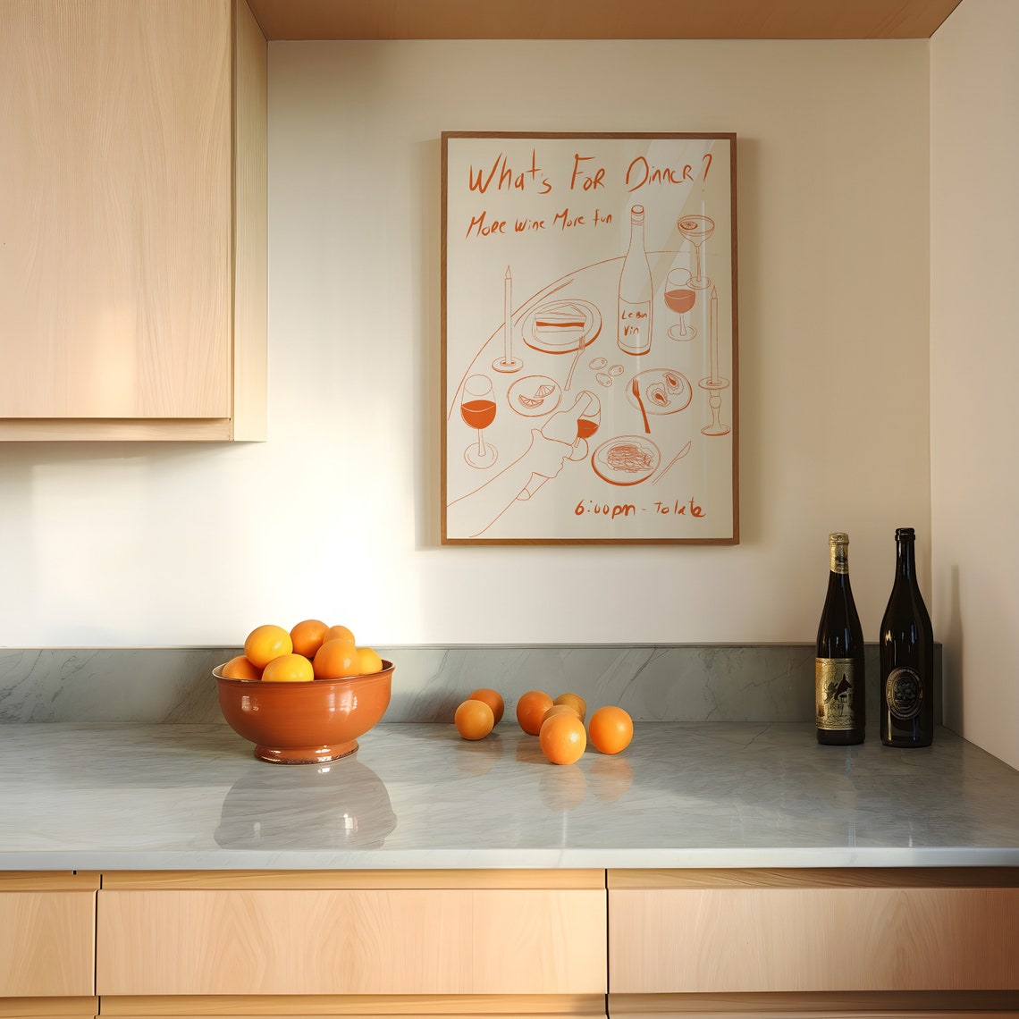 What's For Dinner More Wine More Fun Hand Drawn Kitchen Wall Art - Image 2