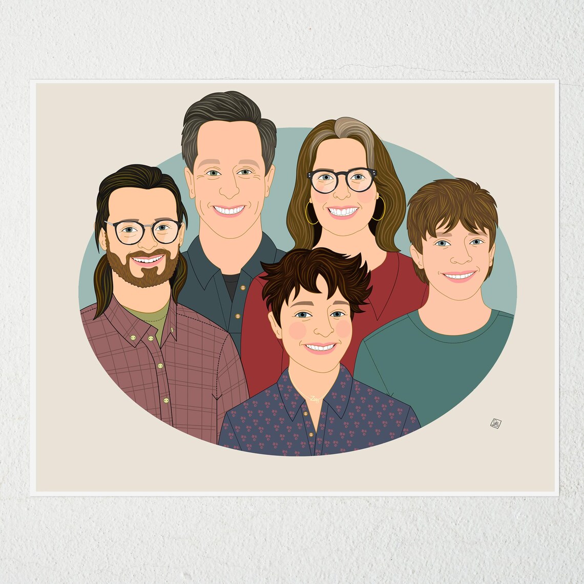 Custom Family Portrait With Pets, Personalized Art Print - Image 6