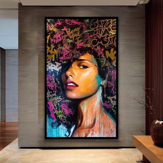 Graffiti Style Woman Portrait Colorful Urban Street Art Painting Poster
