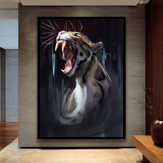 Roaring Leopard Head Dramatic Black Background Wildlife Poster