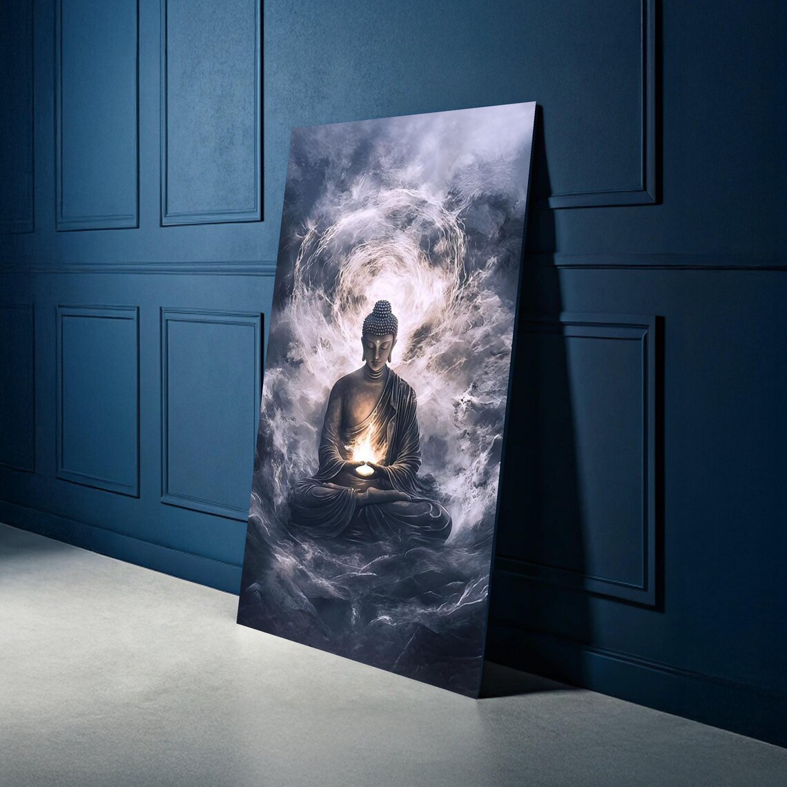 Buddha Meditation Smoke Flame Spiritual Zen Calm Sacred Art Poster