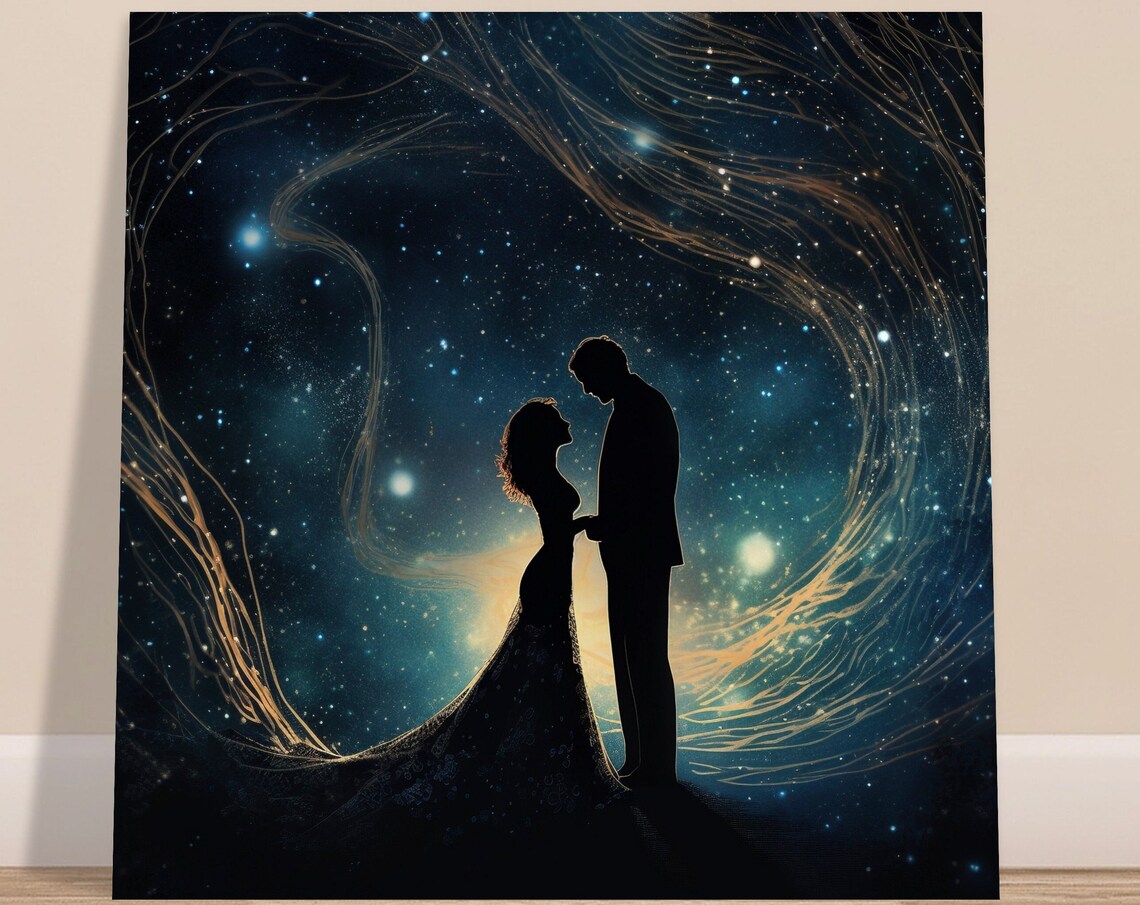 Romantic Couple Silhouette Starry Night Sky Love Bedroom Decor Poster