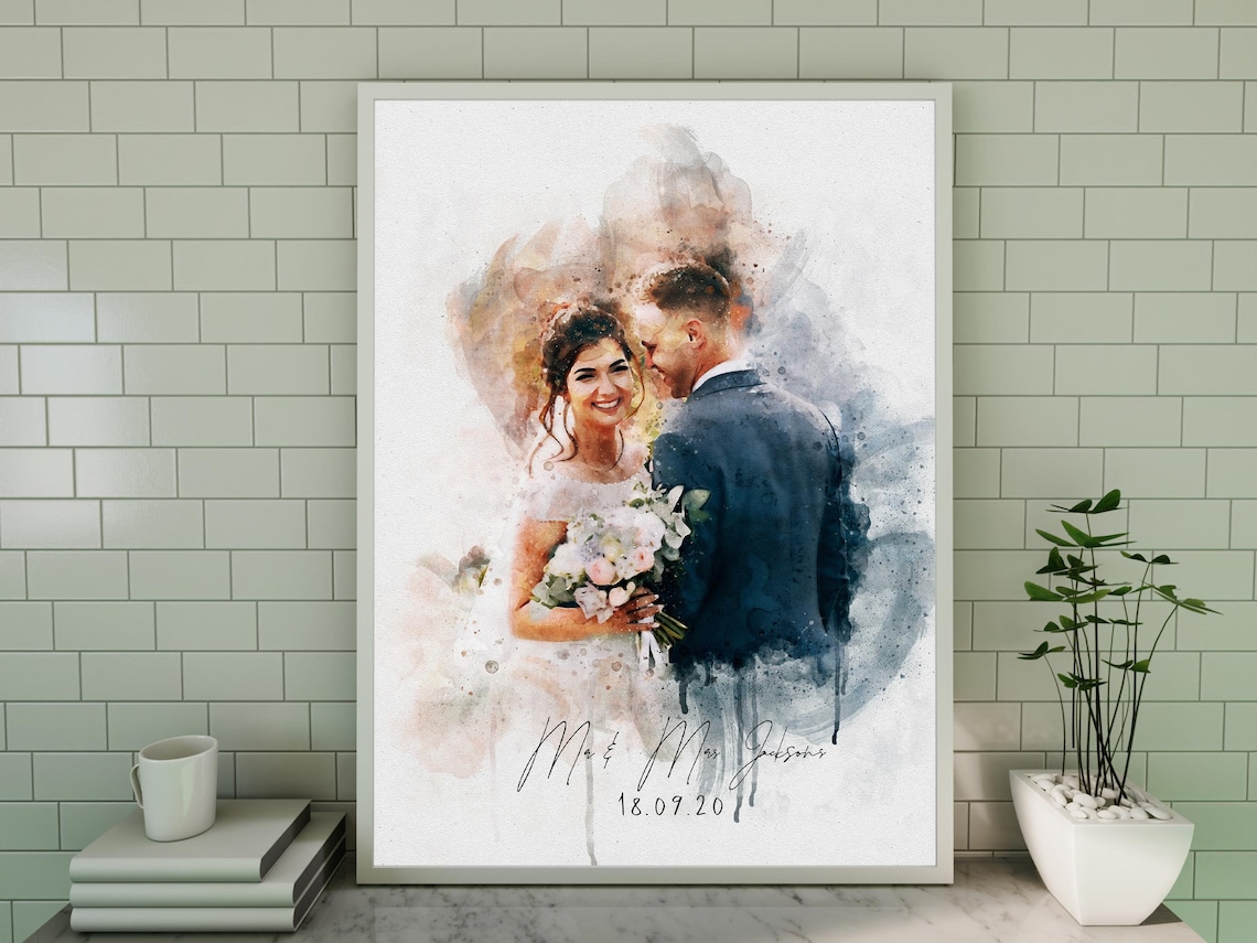 Custom Couple Portrait Watercolor Gift for Anniversary