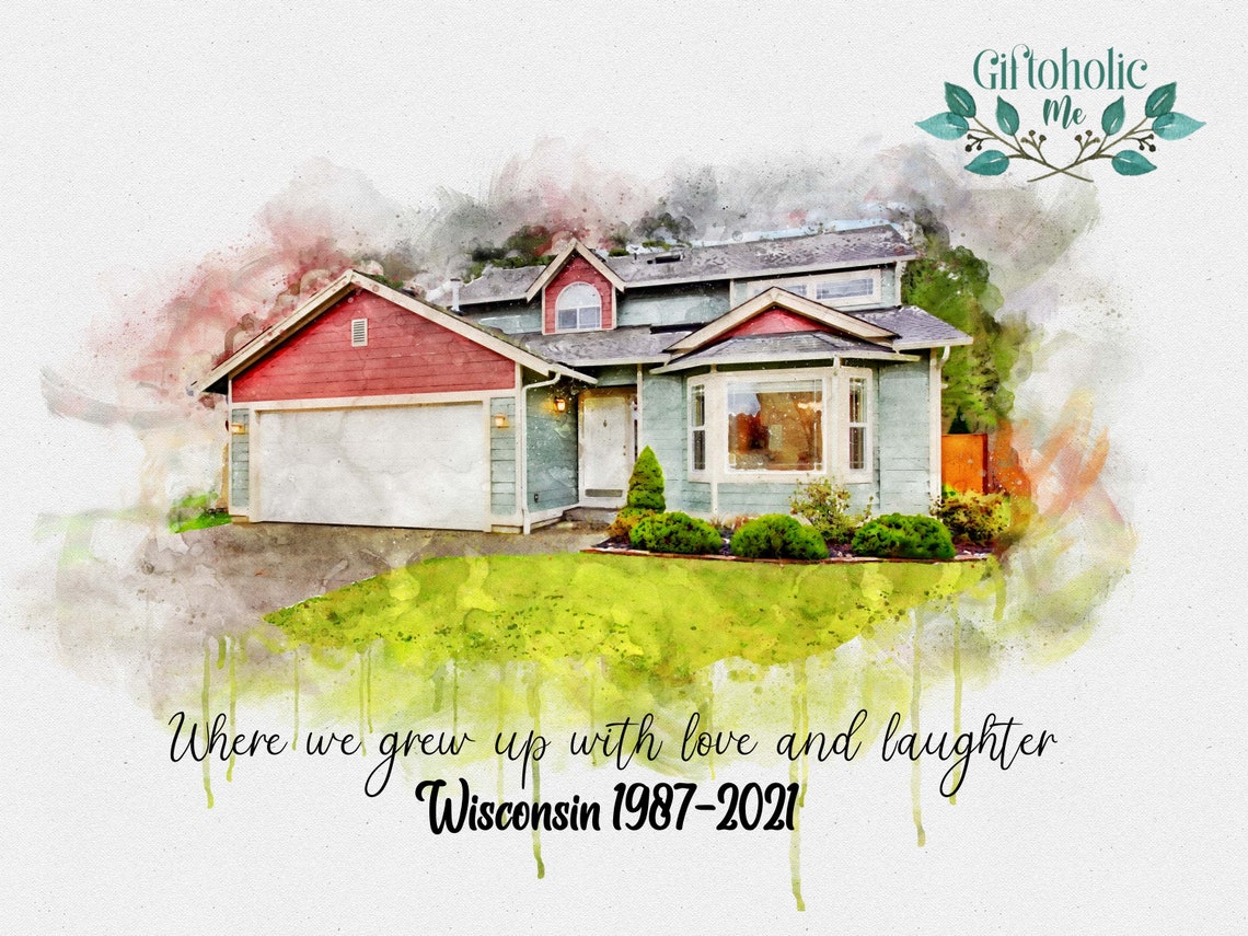 Red Sided House Watercolour Portrait Blessed Home Memories Text Poster - Image 2