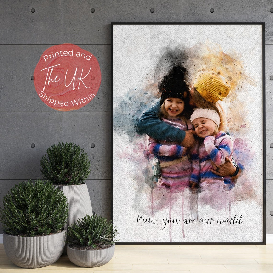 Personalised Mothers Day Gift For Mom Sister Auntie Grandma Family Portrait From Photo Watercolour Art Wall Decor Mother Daughter Portrait