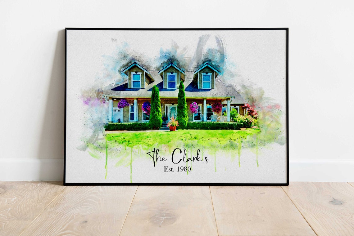 Charming Brick Craftsman House Watercolor Happiness Quote Home Poster - Image 2