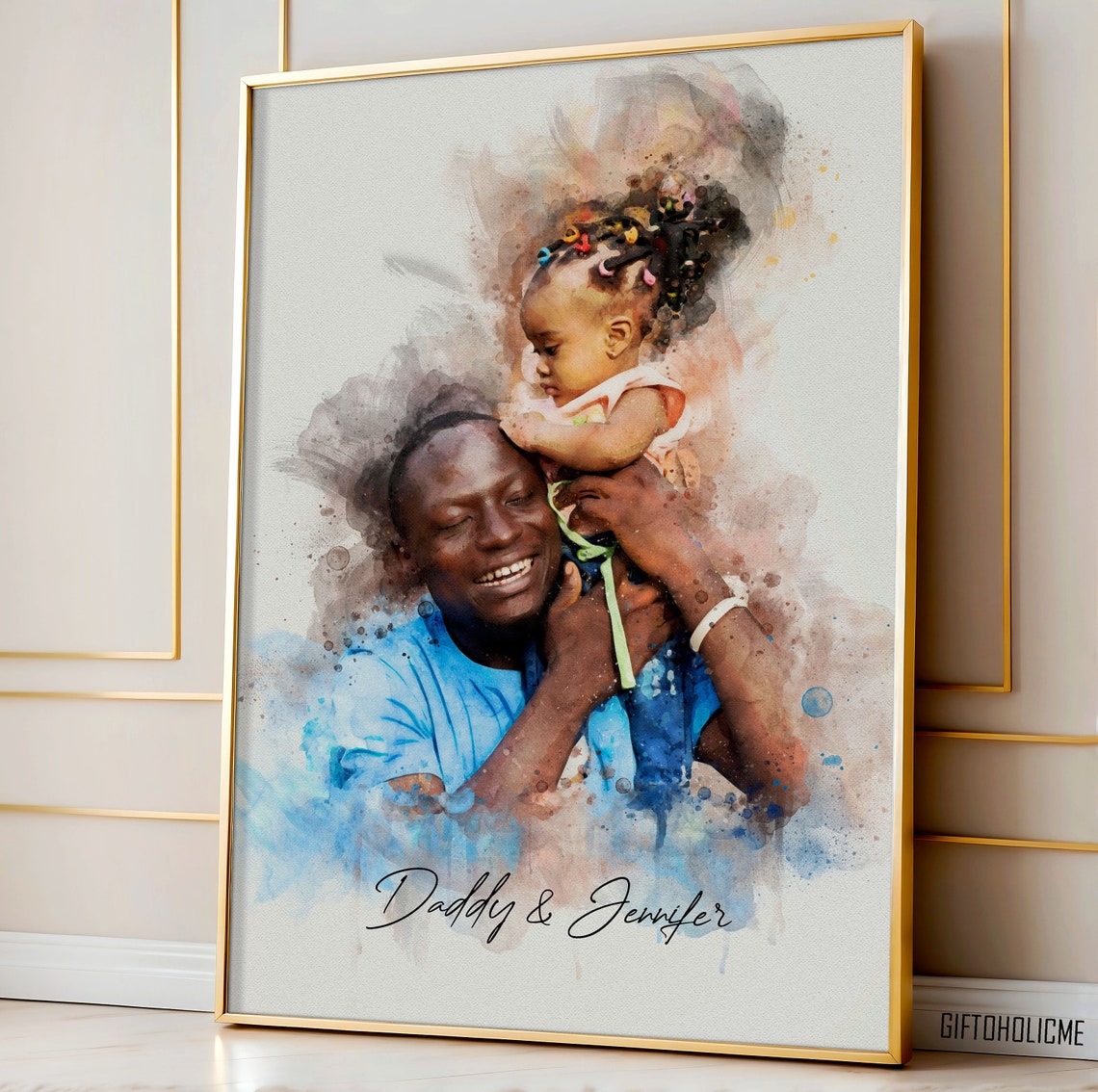 Watercolor Portrait For Fathers Day Gift Personalised Gifts For Father Dad Gifts For Him Photo Art Print From Wife Daughter Dad Gifts