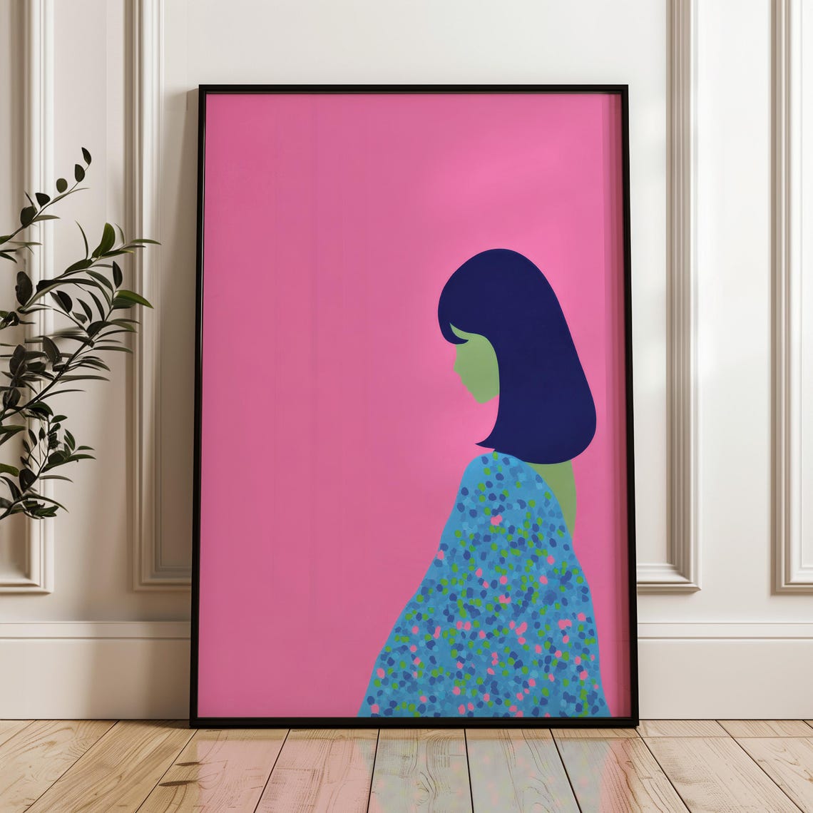Woman Profile Pink and Blue Minimal Pop Art Modern Wall Poster