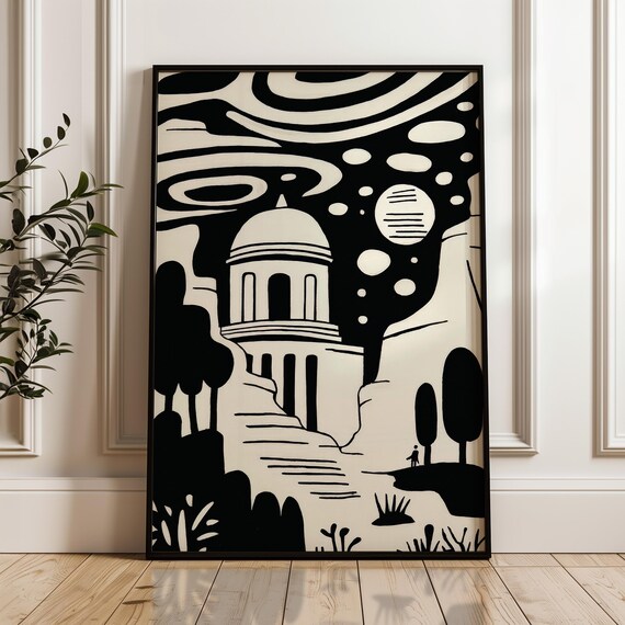 Minimalist Scenic Poster Black And Beige Print Modern Organic Wall Art Scandinavian Home