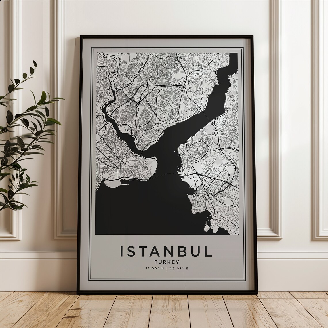 Istanbul Turkey White Gray Minimalist City Street Map Art Print