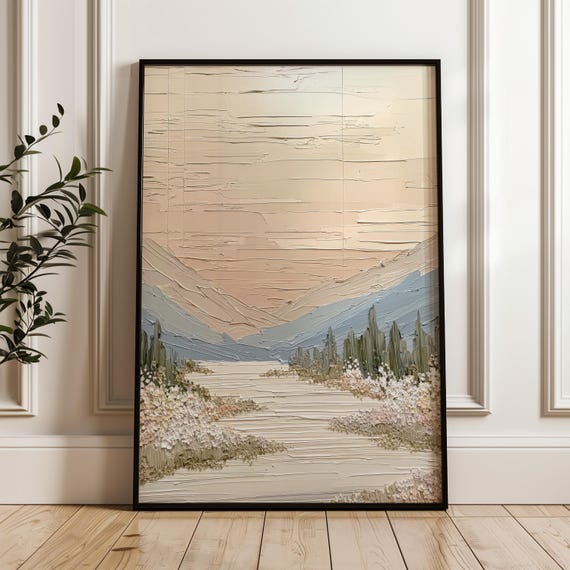 Neutral Abstract Wall Art Textured Palette Knife Print Beige Minimalist Decor Modern Landscape Painting