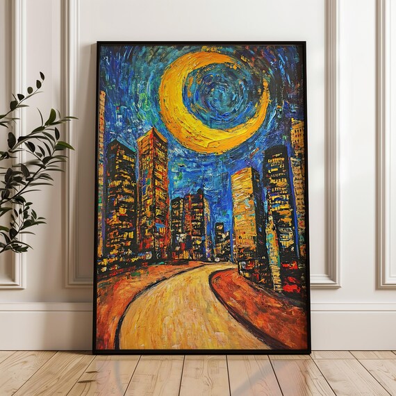 Oil Painting Poster Cityscape Print Expressionism Vibrant Colors