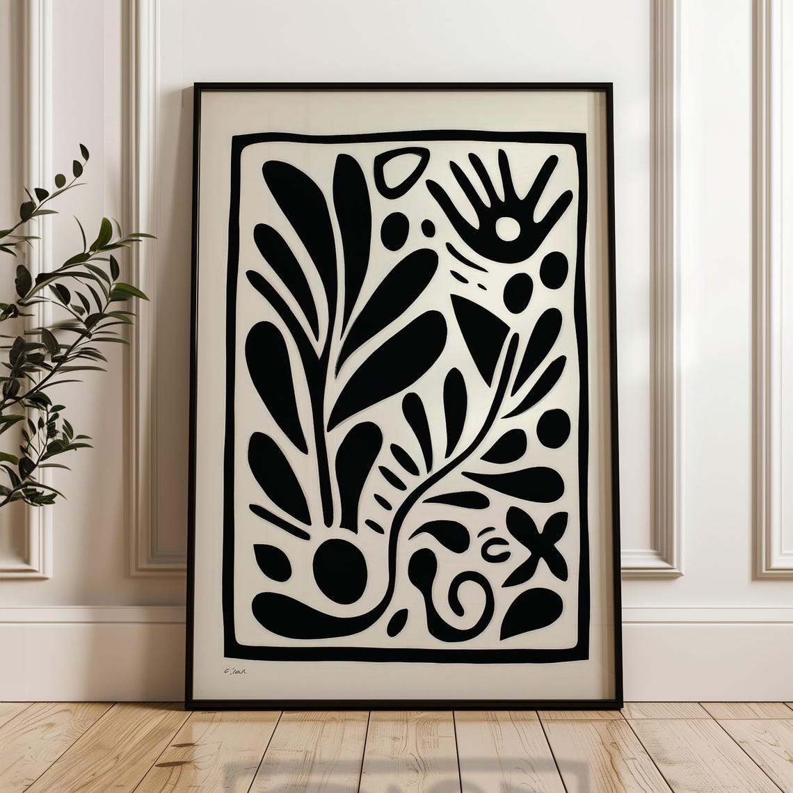 Minimalist Black And Beige Bold Abstract Organic Shapes Wall Art