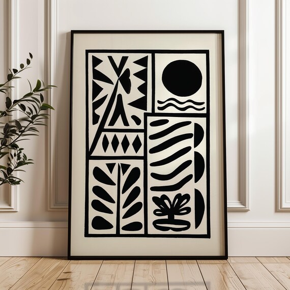 Minimalist Abstract Poster Black And Beige Print Modern Organic Wall Art Scandinavian Home