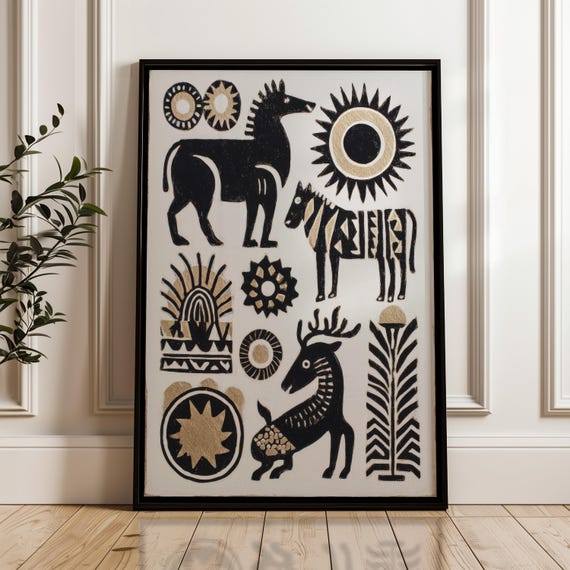 Traditional Mexican Animal Poster Abstract Geometric Folk Art Print On Matte Paper