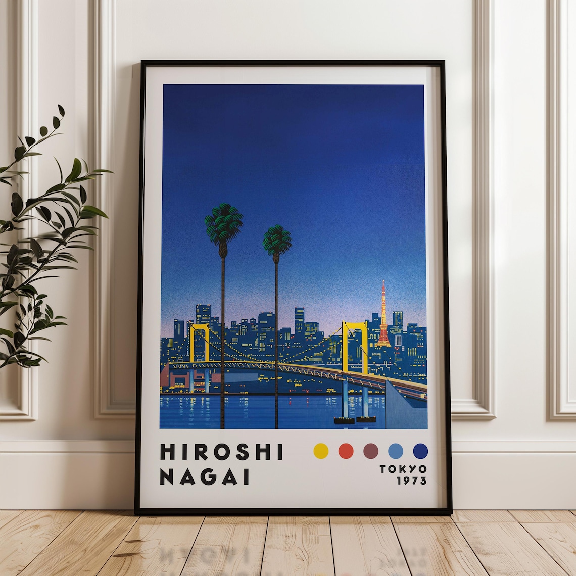 Hiroshi Nagai Tokyo 1973 Rainbow Bridge Night Palms City Lights Poster