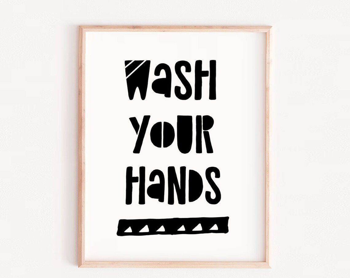 Wash Your Hands Bold Black Hand Lettered Bathroom Sign Typography Poster