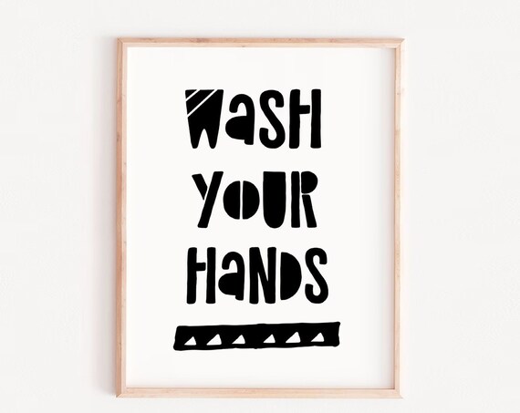Wash Your Hands Bold Black Hand Lettered Bathroom Sign Typography Poster