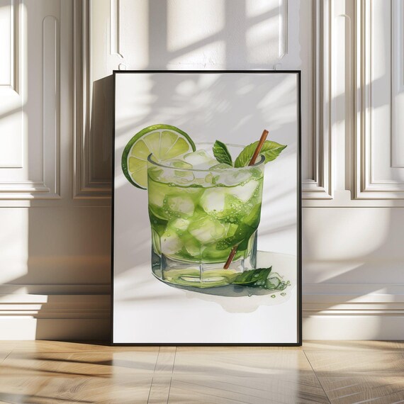 Mint Lime Mojito With Cinnamon Stick Watercolor Drink Poster