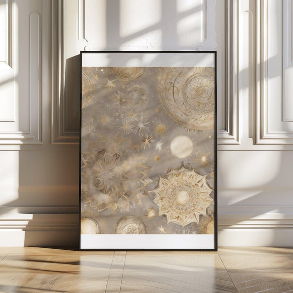 Abstract Celestial Sun Moon Wall Art Print Modern Boho Sun And Moon Dcor Cosmic Celestial Wall Art Celestial Gold Prints