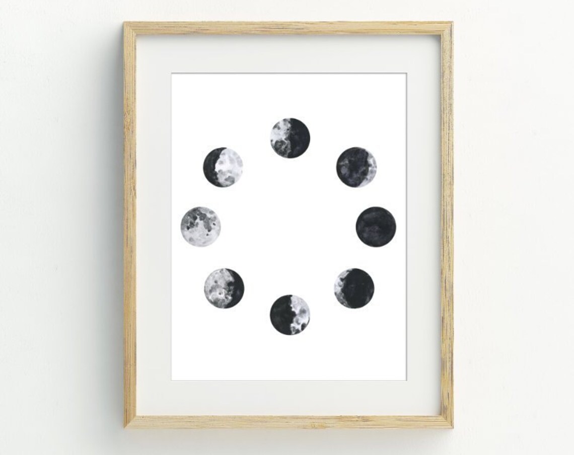 Moon Phases Art Print, Modern Celestial Wall Art