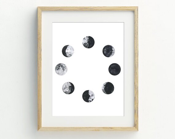 Moon Phases Art Print, Modern Celestial Wall Art