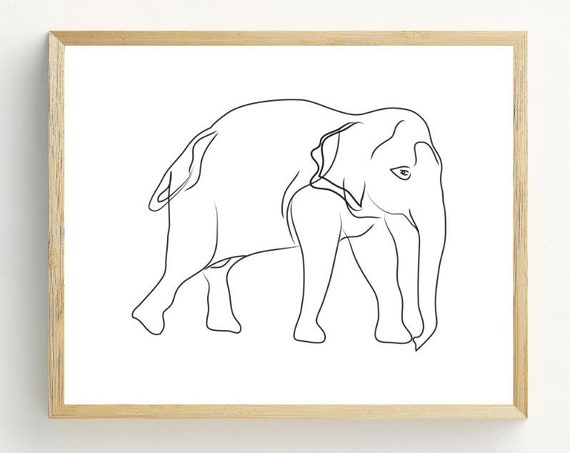 Elephant Print, Black and White Minimalist Line Art