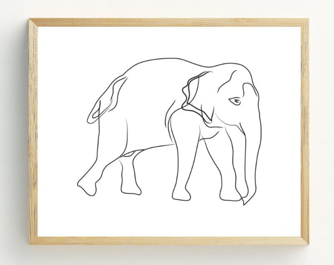 Elephant Print, Black and White Minimalist Line Art