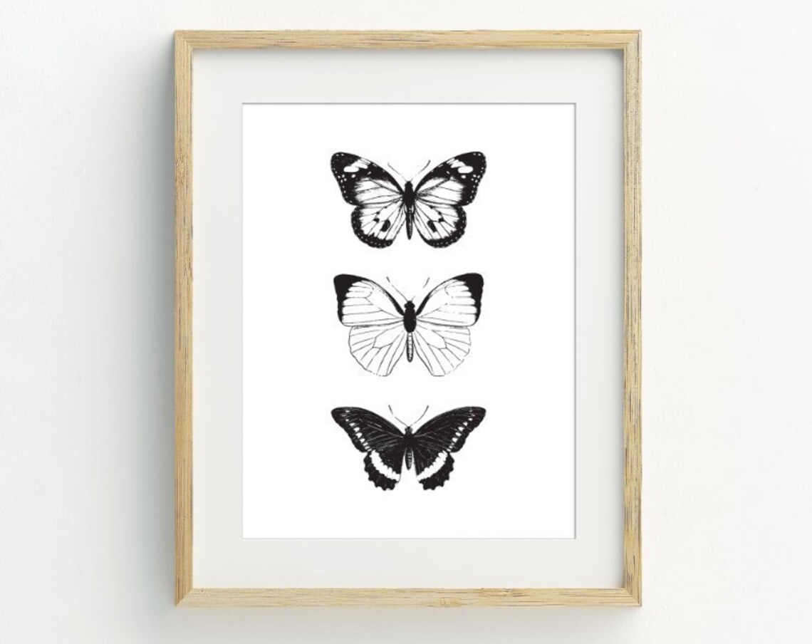 Butterflies Monochrome Butterfly Art Print, Minimalist