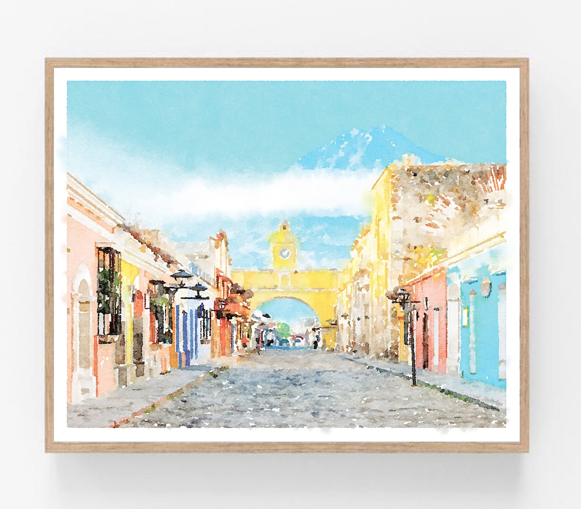 Antigua Guatemala Watercolor Travel Poster, Wall Art Print
