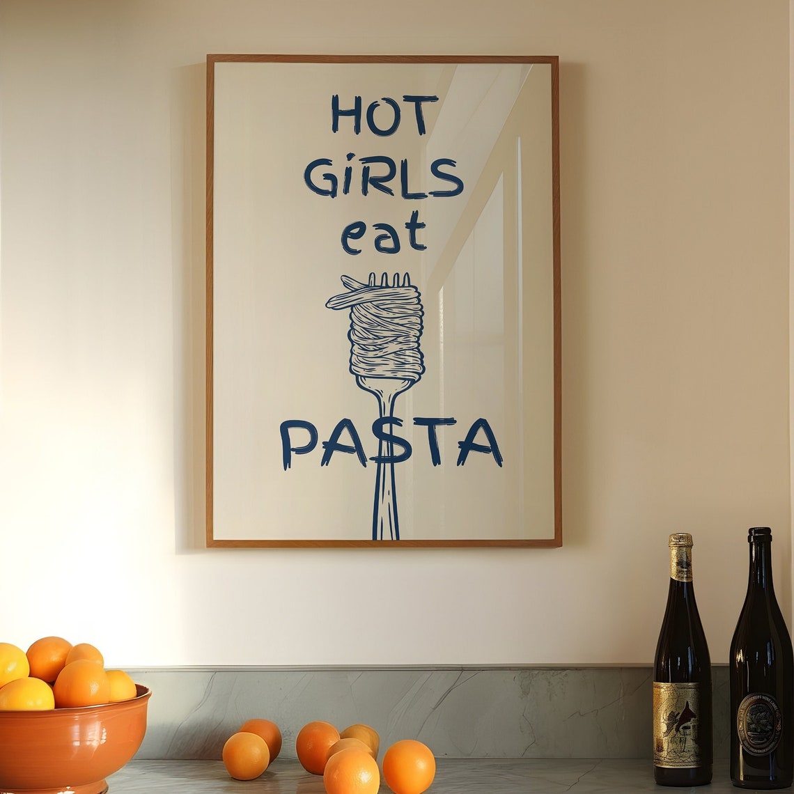 Hot Girls Eat Pasta Fork Twirling Spaghetti Funny Kitchen Poster