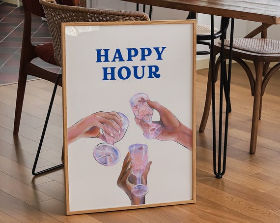 Happy Hour Print Bar Cart Wall Art Cute Drinks Poster Aesthetic Bar Cart Decor Bar Cart Print Happy Hour Cheers Trendy Art